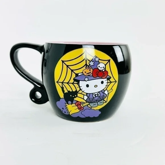 NWT Hello Kitty Halloween Witch Pumpkin Skull Bats Stars Spider Web Broom Mugs - Picture 4 of 7